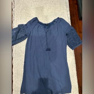 Mlle Gabrielle Blue Short Sleeve dress 3x peasant Cottagecore belt missing